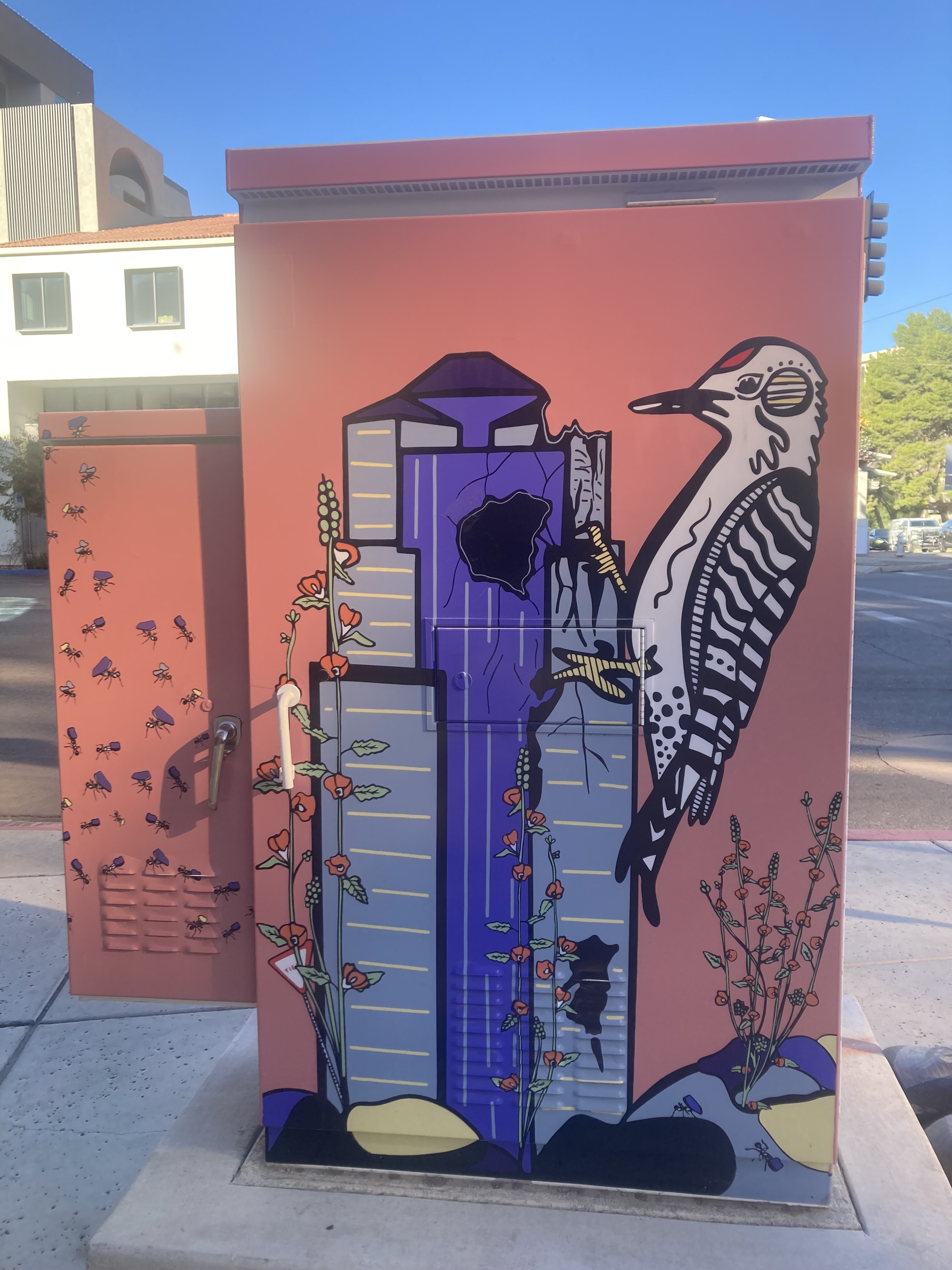 Public art in Tucson, Arizona by Maxie Adler depicting a woodpecker.